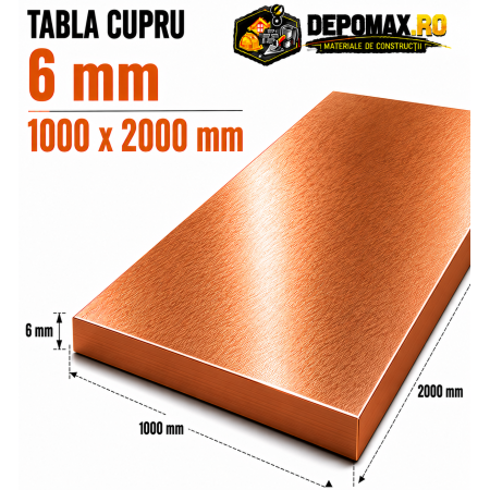Tabla cupru 6mm – 1000 x 2000 mm – EN Cu-DHP